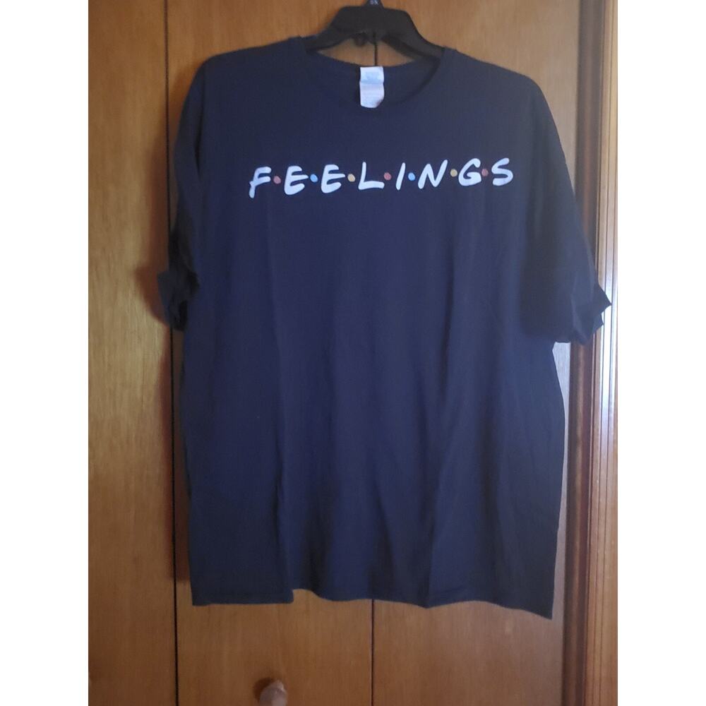 F.E.E.L.I.N.G.S Tee Shirt Jet Black W/Feelings Spelled Out Size 2XL